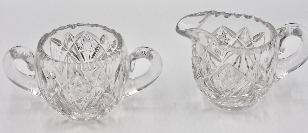 Early American Brilliant Quality Cut-Crystal Creamer & Sugar Bowl Set